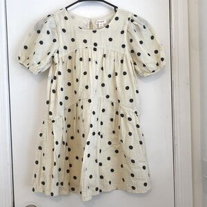 Polka Dot Kids Dress with pockets- Cream and Black